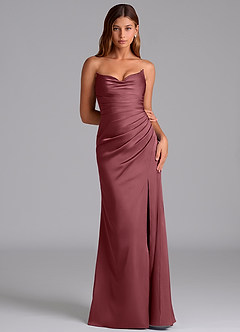 Azazie Claudelle Suknie dla druhen Syrena Bez ramiączek Satyna elastyczna Do ziemi Sukienka image6