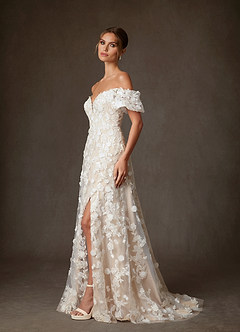 Azazie Vivienne Bröllopsklänningar Klä av A-Linje i Spets Söt hjärta Diamant Vit Champagne image6