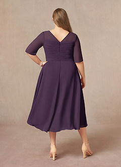 Azazie Naomi Mother of the Bride Dresses Plum A-Line Boatneck Pleated Chiffon Dress image11