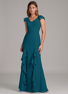 Azazie Nessa Jurken voor bruidsmeisjes Jurk van Chiffon met A-Lijn Inkt Blauw image4