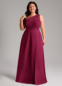 Azazie Phaedra Bridesmaid Dresses Burgundy A-Line One Shoulder Chiffon Dress image11
