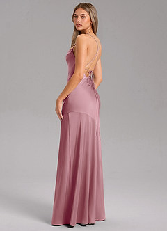 Azazie Grata Bridesmaid Dresses Vintage Mauve Sheath Side Slit Stretch Satin Dress image7