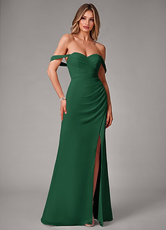 Azazie Haisley Bridesmaid Dresses Dark Green Sheath Off the Shoulder Chiffon Convertible Dress image3