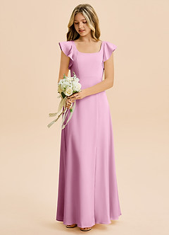 Azazie Bondi Junior Candy Pink A-Line Side Slit Stretch Satin Dress image5