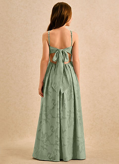 Azazie Snookums Girls Formal Flower Girl Dresses Dusty Sage A-Line Pleated Floral Burnout Dress image5