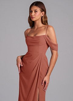 Azazie Johana Jurken voor bruidsmeisjes Converteerbaar Jurk van Chiffon met Zeemeermin Off the Shoulder Kastanjebruin image5