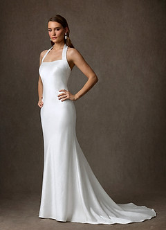 Azazie Marielle Wedding Dresses Diamond White A-Line Charmeuse Dress image6