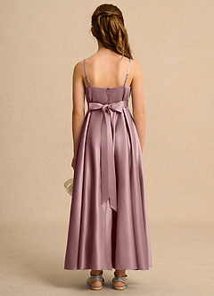 Azazie Pebbles Girl vestidos de niña de las flores Vestido de Rosa Polvorienta de Satin Mate de Corte En A con Plisado image3