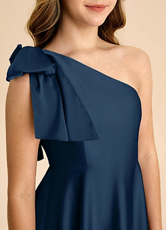 Azazie Penguin Junior Abito A-Line in Raso Elasticizzato Fiocco Marino Scuro image7