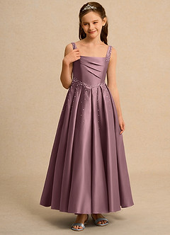 Azazie Mochi Girls Formal Jurken voor bloemenmeisjes Baljurk Jurk van Mat Satijn Geplooide Vintage Mauve image5
