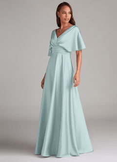 Azazie Pamela Bridesmaid Dresses Mist A-Line Pleated Stretch Satin Dress image3