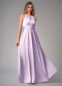 Azazie Bonnie Vestidos de damas de honor Vestido de Lila Esmerilada de Satén Elástico de Corte en A con Plisado image1