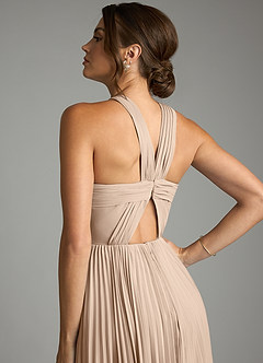 Azazie Afra Abiti da Damigella Abito A-Line in Chiffon Plissettato Taupe image6