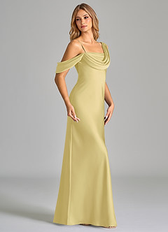 Azazie Celina Vestidos de madrinha de casamento Vestir Sorvete De Limão de Cetim elástico de Bainha com Fora do ombro image4