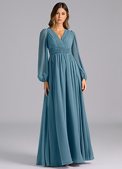 Azazie Palerma Robes de demoiselle d'honneur Robe Trapèze en Mousseline de soie Manche longue Bermude image1