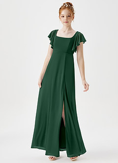 Azazie Bondi Junior Dusty Sage A-Line Side Slit Mesh Dress image3