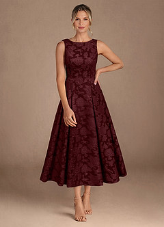 Azazie Fulton Mother of the Bride Dresses Cabernet A-Line Pleated Floral Burnout Dress image4