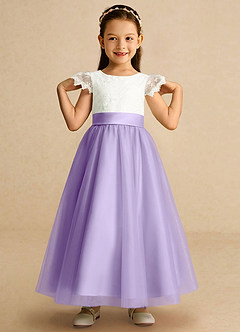 Azazie Pookie vestidos de niña de las flores Vestido de Lila de Tul de Corte En A con Encaje image3