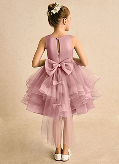 Azazie Tinie Robe Demoiselle D'honneur Fillette Robe Princesse en Tulle Nœud Rose Poussiéreuse image1