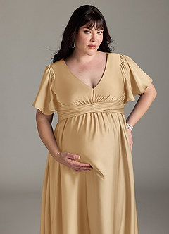 Azazie Verna vestidos de dama de honor de maternidad Vestido de Corte En A Volante Hasta el suelo Satén Elástico image15
