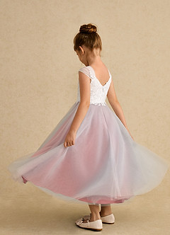 Azazie Momo Flower Girl Dresses Ivory Coral A-Line Lace Dress image4