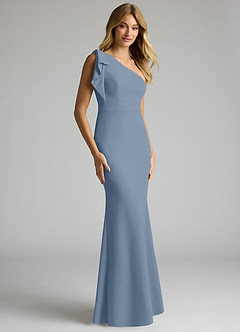 Azazie Rinna Bridesmaid Dresses Dusty Blue Mermaid One Shoulder Stretch Crepe Dress image1