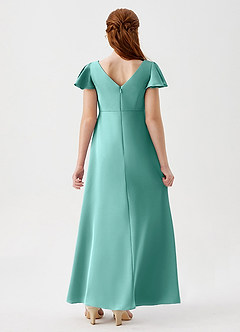 Azazie Soren Junior Aqua A-Line Ruched Stretch Satin Dress image2
