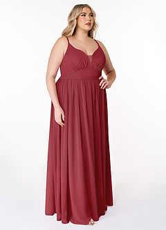 Azazie Rayna Abiti da Damigella Abito A-Line in Chiffon con Scollo a V a Pieghe Melograno image10