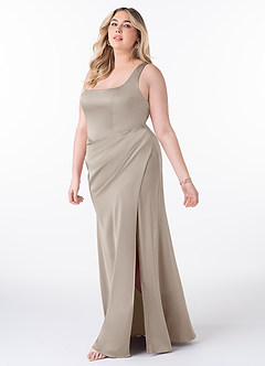 Azazie Mero Robes de demoiselle d'honneur Robe Fourreau en Satin extensible Plissée Givre image8