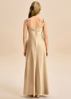 Azazie Willa Junior Vestido de Champán de Satén Elástico de Corte en A con Lazo image6