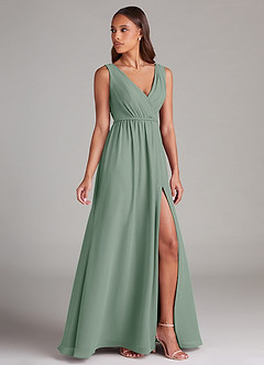 Azazie Tanicia Bridesmaid Dresses Silver Sage A-Line Pleated Chiffon Dress image3