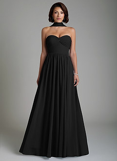 Azazie Petra Bridesmaid Dresses Black A-Line Corset Chiffon Dress image7