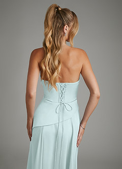 Azazie Gabriela Bridesmaid Dresses Sea Glass A-Line Corset Stretch Satin Dress image9