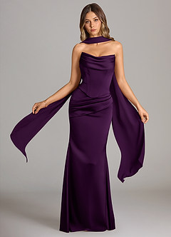 Azazie Sorrel Bridesmaid Dresses Grape Mermaid Strapless Stretch Satin Convertible Dress image1