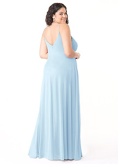 Azazie Evalin Vestidos de damas de honor Vestido de Azul Cielo de Malla de Corte en A con Cuello en V Plisado image10