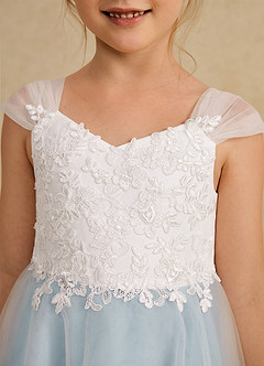 Azazie Momo Blumenmädchenkleider A-Linie Spitze Kleid Elfenbein Seeglas Blau image6
