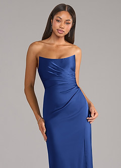 Azazie Marla Bridesmaid Dresses Royal Blue Sheath Strapless Stretch Satin Convertible Dress image2