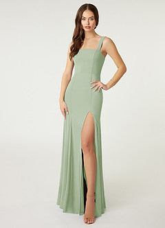 Azazie Alara Brautjungfernkleider Etui Seitliche Cut-Outs Stretch-Chiffon Kleid Staubiger Salbeigrün image4
