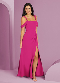 Barbie ♥ Azazie Vestidos de damas de honor Vestido de Barbie Rosa de Gasa de Corte en A con Vestidos sin tirantes image3