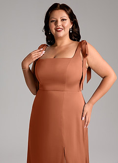 Azazie Frostine Bridesmaid Dresses Cedar Rose A-Line Bow Stretch Satin Dress image12