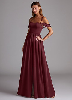 Azazie Calianna Bridesmaid Dresses Cabernet A-Line Off the Shoulder Stretch Satin Convertible Dress image3