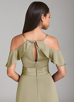 Azazie Dakota Jurken voor bruidsmeisjes Jurk van Stretch Satijn met A-Lijn Off the Shoulder Mosgroen image6