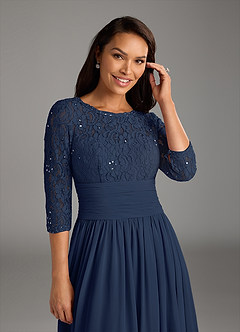 Azazie Olga Mother of the Bride Dresses Dark Navy A-Line Lace Chiffon Dress image5