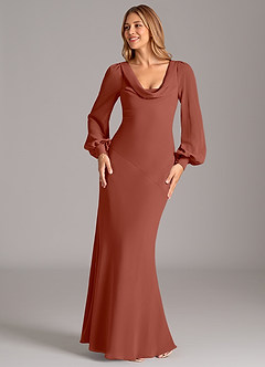 Azazie Rylina Bridesmaid Dresses Auburn Mermaid Long Sleeve Chiffon Dress image4