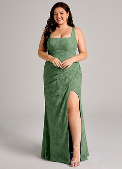 Azazie Mero 신부 들러리 드레스 쉬스 주름진 플로럴 번아웃 바닥 길이 드레스 image9