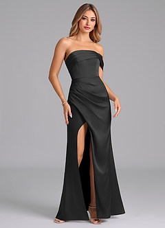 Azazie Lisbeth Bridesmaid Dresses Black Mermaid Off the Shoulder Stretch Satin Convertible Dress image4