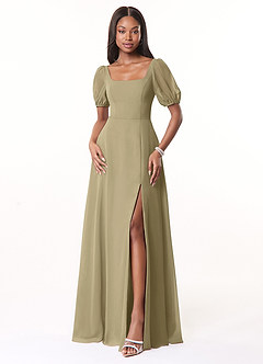 Azazie Alani Robes de demoiselle d'honneur Robe Trapèze en Mousseline de soie Encolure carrée Vert Mousse image1