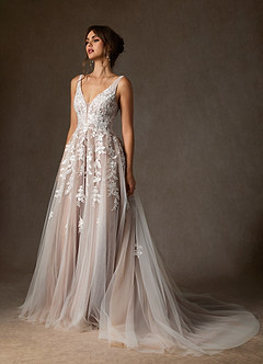 Azazie Sorella Suknie ślubne Linia A Cekiny Tiul Pociąg Kapliczny Sukienka image5