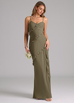 Azazie Nancie Abiti da Damigella Abito Sirena in Chiffon Increspato Willow Green image5