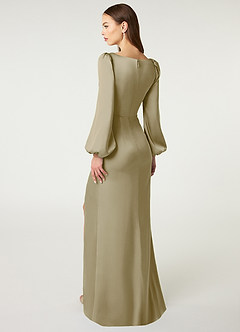 Azazie Mel Bridesmaid Dresses Moss Green Sheath Long Sleeve Stretch Satin Dress image4